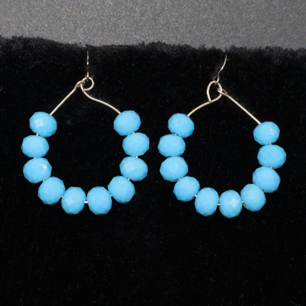 Turquoise blue silver hoop earrings handmade